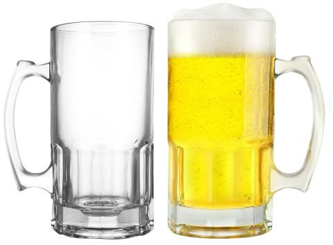 Windfromort 2er Set 1L Masskrug Bierglas Bierkrug aus Glas, Trinkgläser Saftgläser Weizenbiergläser Klar für Hotel-Restaurant Bar