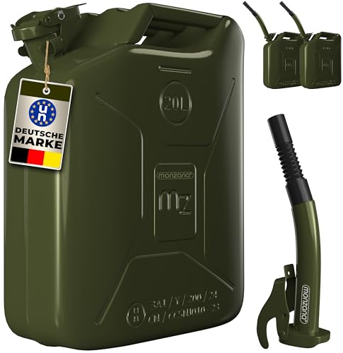 MONZANA® Metallkanister 3er-Set inkl. Ausgießer Verlängerung 20 L Stahl 36x17x46cm UN-Zulassung Werkstatt Benzinkanister Metallkanister oliv