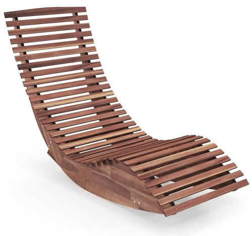 COSTWAY Sonnenliege Akazienholz, ergonomische Holzliege, Gartenliege, Terrassenliege bis 160 kg belastbar, Saunaliege, Liegestuhl für Garten, Terrasse, Hinterhof