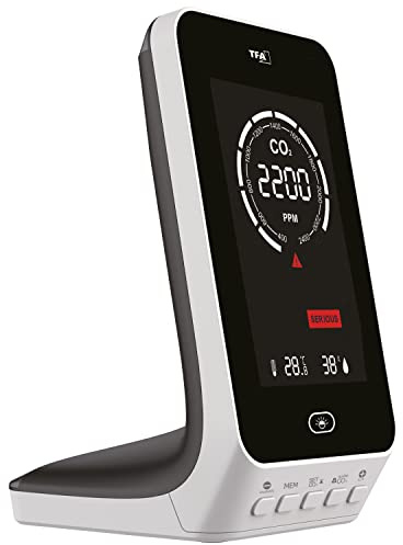 TFA Dostmann CO2 Messgerät AIRCO2NTROL UP, 31.5010.02, Luftgütemonitor, NDIR Dual Beam Sensor, Alarmfunktion für CO2 Konzentration, Raumklimaüberwachung, weiß