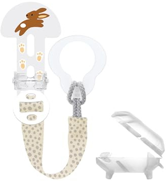 MAM Clip it! & Cover Schnullerband mit Saugerschutz, Hase | Längenverstellbar, Babysicher, Für Knopf- & Ringschnuller, Weiches & waschbares Material, 0+ Monate,