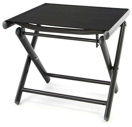 Nexos Trading Klapphocker Sitzhocker Campinghocker Fußteil aus Aluminium + Textilene schwarz pulverbeschichtet Rahmen dunkelgrau Sitzhöhe 40 cm für Balkon Terrasse