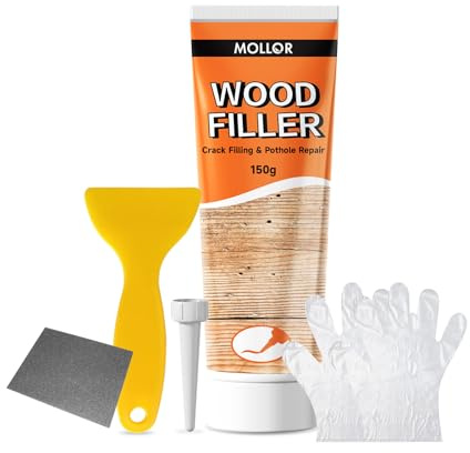 MOLLOR Allzweck-Holzspachtel, 150g weißer Holzkitt zur Reparatur von Löchern, stellt schnell jede beschädigte und defekte Holzmöbel wieder her, Türrahmen-Reparaturset beizbar