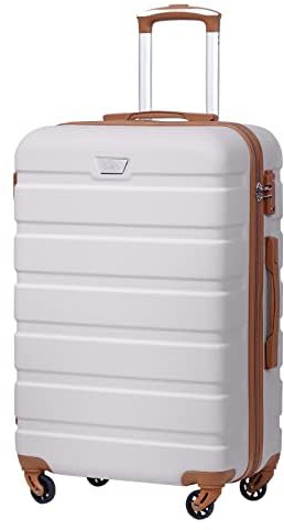 COOLIFE Handgepäck Koffer für EasyJet, 56cm M, PC+ABS, Hartschale, Leicht Robuster, Reisekoffer mit 360° Spinner Räder, YKK Reißverschluss, TSA Zahlenschloss, Weiß/Braun