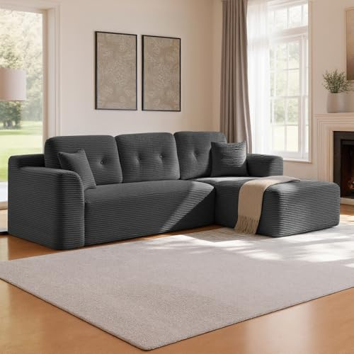 VASAGLE Ecksofa, Keine Montage erforderlich, modulares Sofa, 244 cm breit | Schlafsofa, vakuumverpackt, mit großer Chaiselongue rechts, für Wohnzimmer, schiefergrau, LCS184GN01