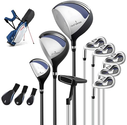 LIFEZEAL Komplettes Golfset für Herren, Golfset tragbar rechts, Tasche mit 7 Fächern, Putter, 3 Holz: Driver #1, Fairway #3, Hybrid #4, 5 Nadeln: #6, #7, #8, #9, Pitching Wedge
