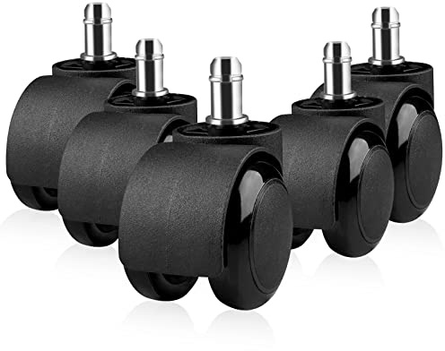 Gvolatee 5 stück Bürostuhl Rollen Stift 11MM X 22MM, Hartbodenrollen für Gaming-Stühle, Stuhlrollen Doppelrad-Design, Leise Kratzerfrei Ersatzrollen für Parkett Laminat Steinboden Fliesen, Schwarz