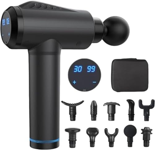 Massagepistole mit 30 Geschwindigkeiten, Massage Gun Super leise, 10 Massageköpfen Mit LCD-Touchscreen zur Ganzen Körper Muskel Massage Entspannen (Schwarz,22.8 * 16.7cm)