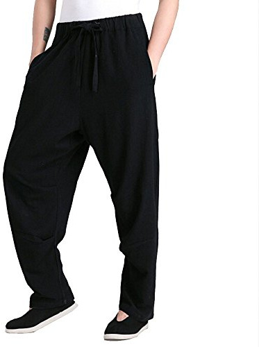 ZooBoo Herren Kampfkunst Kung fu Hose Leinenhose Tang Anzughose groß schwarz