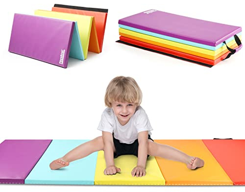 PhysKcal 5 Panel Beschwingt Klappbare Weichbodenmatte Turnmatte Fitnessmatte Gymnastikmatte mit Tragegriffen, Sportmatte Spielmatte, Tumbling-Matte für Kinder, Polsterung für Activity Play