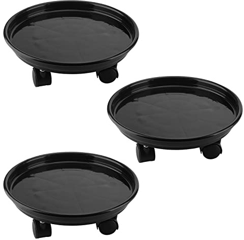 ZEONHEI 3 Stück 30cm Rollbarer Pflanzenständer, Blumentopf Untersetzer mit Rollen, Mobiler Pflanzenwagen Pflanzenroller Rund für Innen- und Außenpflanzen, Tragfähigkeit 50 kg, Schwarz