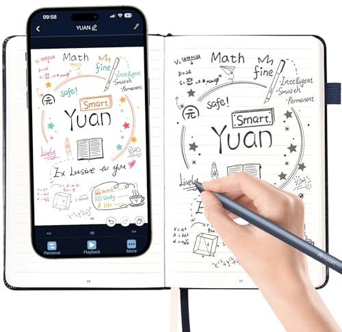 Yuan Digitaler Notizblock und Stift, Smart Writing Set Smart Pen, 188 seitiges Digital Notizbuch, schreiben auf echtem Papier mit digitaler Weiterverarbeitung, fur iOS/Android, inkl. Ersatzminen