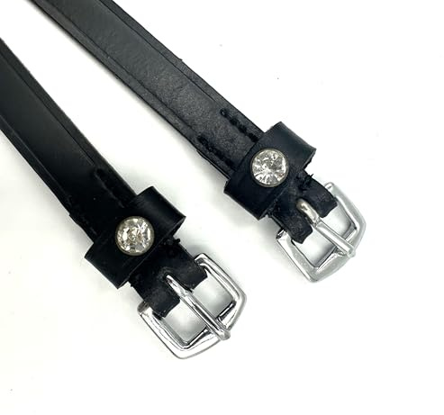 ES4010 Sporenriemen Strass Leder, Schwarz Leder/Weiße Strasssteine | Equine Smile, Kristall Ersatzriemen Pferdespornriemen Reitsporenriemen Fixierung von Reitsporen Sporen Zubehör Reiten
