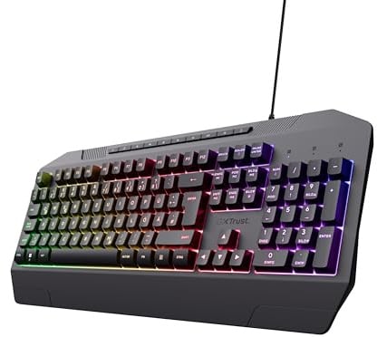 Trust Gaming GXT 836 Evocx Gaming Tastatur mit Deutsches QWERTZ Layout, 78% Recyclingkunststoff, RGB-Beleuchtung, Anti-Ghosting, Medientasten, Gaming Keyboard USB für PC/Laptop - Schwarz