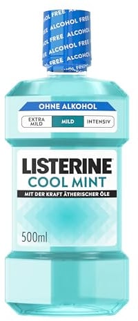 LISTERINE Cool Mint Mild 500 ml, antibakterielle Mundspülung mit ätherischen Ölen und ohne Alkohol, mildes Mundwasser bekämpft wirksam Bakterien, optimale Ergänzung zur täglichen Zahnpflege