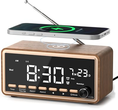Wecker Digital mit FM-Radio, Dual-Alarm, Bluetooth Lautsprecher, White Noise Machine, Wireless Charger, Dimmbar Digital Uhr–Geschenke für Männer, Geburtstagsgeschenk für Frauen, Mama Papa Geschenk