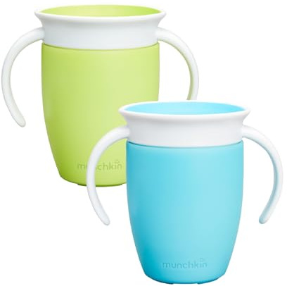 Munchkin Miracle 360°-Trinkbecher für Babys und Kleinkinder, 2er-Set, BPA-frei, mit Griffen, auslaufsicher & spülmaschinenfest, für Kinder ab 6 Monaten - 207 ml, Blau/Grün