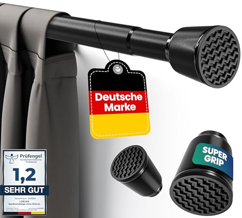 Gardinenstange ohne bohren [schwarz, 260-350cm] – Ø 32mm – Teleskopstange Vorhang ausziehbar – Duschstange ohne bohren – Vorhangstange, Duschvorhangstange, Kleiderstange, Klemmstange Katzennetz