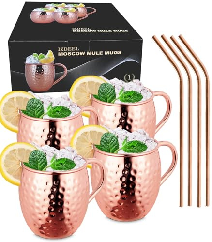 Moscow Mule Becher 4er Set Kupfer Moskau Mule Becher 550ml Tasse Kupferbecher für Cocktail, Gin, Bier, kalte Getränke, Zuhause, Bar, Party, Valentinstag Muttertag Vatertag Geburtstag Geschenke Kasten