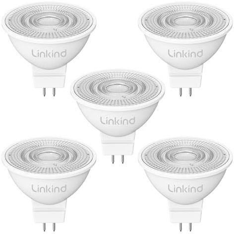Linkind 12V GU5.3 Led 3.4W, 35 Watt ersetzt, 2700K Warmweiß 36° Abstrahlwinkel LED Spot MR16, 360Lm AC/DC 12V LED Leuchtmittel, 25,000 Std. Lebensdauer, Nicht dimmbar, 5 Stück