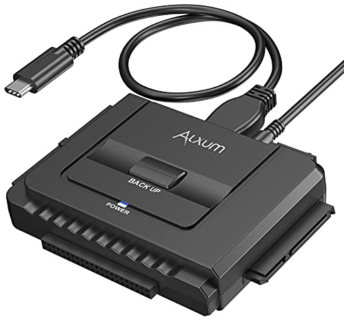 Alxum IDE SATA Adapter - 2.5/3.5'' SATA & IDE HDD Festplatten Konverter mit USB 3.0 und Netzschalter, 12V/2A Netzteil und USB-C Kabel