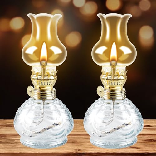 Petroleumlampe Outdoor: 2 Stück Glasöl Lampen, einstellbare Helligkeit, transparent, für Wohn- und Esszimmer, Garten, Notfall