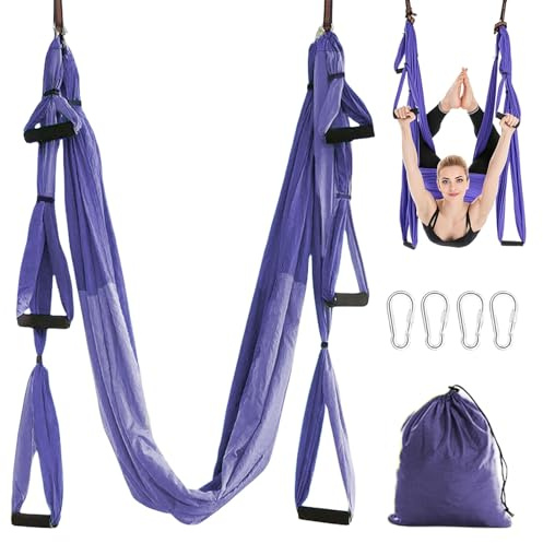 Aerial Yoga Hängematte Set, Yogatuch zum Aufhängen, Aerial Yogatuch, HängematteYoga mit Montagezubehör und Tragetasche, Yoga Schaukel Erwachsene bis 200 kg Belastbar