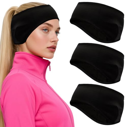 Youkly Winter Stirnband Set, 3 Stück Sport Ohrenwärmer für Damen und Herren | Winddicht, zum Joggen Laufen Wandern Radfahren (3 Schwarz)