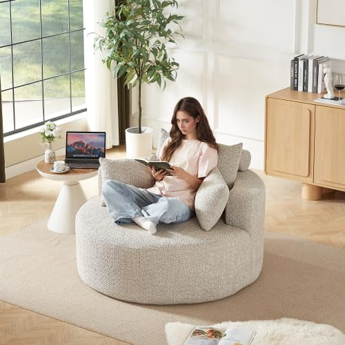 Yihomfy 127cm XXL Sessel Einzelsessel Fassstuhl, üBergroßEr Runder Sofastuhl, Sessel Rund, Polstersessel Einzelsessel, Chenille-Polsterung,Freizeitstuhl FüR Wohnzimmer, Beige