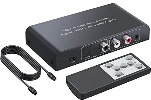 PROZOR DA Wandler 192kHz DAC Konverter Digital zu Analog Audio Konverter Stereo L/R RCA 3.5mm Audio Adapter mit Fernbedienung Unterstützt Lautstärkeregler/Mute/Power ON oder Off