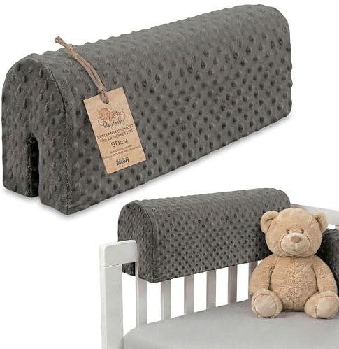 Bettkantenschutz für Kinderbetten 90 cm - Schutz für Bettrahmen Baby Bett rausfallschutz für boxspringbett bettgitter mit Bezug Kantenschutz Kinder Babybett Grau