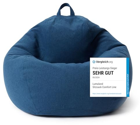 Lumaland Sitzsack Comfort Line | Indoor Beanbag 80x90x50cm mit mehr als 1,5 Mio. anpassbaren EPS-Perlen | Weiches & Komfortables Bodenkissen | Sessel für Kinder & Erwachsene | 185 L [Dunkelblau]