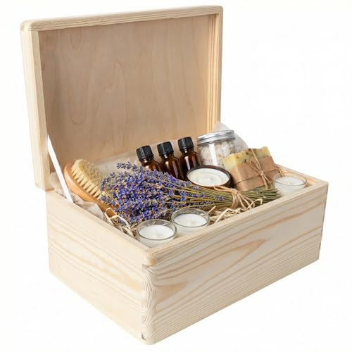Creative Deco Holzkiste mit Deckel | 30 x 20 x 14 cm (+/-1cm) | Ostern Erinnerungsbox Baby Groß Holzbox mit Deckel Unlackiert Kasten Silberscharniere | Für Dokumente, Wertsachen, Spielzeuge | ROH
