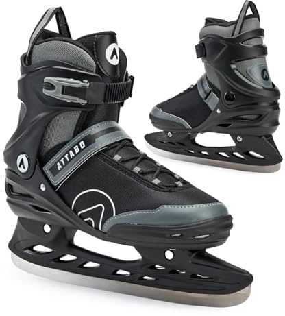 ATTABO Tore Herren-Schlittschuhe | Freizeit-Eislaufschuhe Schwarz | Stabiler Knöchelhalt, rostfreie Edelstahlkufen, Schnallen- & Klettverschluss | Komfort & Sicherheit auf EIS 41-45 EU