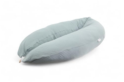 HOBEA-Germany Stillkissen 190 cm x 76 cm XXL Lagerungskissen Schwangerschaftskissen für Baby und Erwachsene Seitenschläferkissen Stillkissen mit Bezug aus Bio Baumwolle, Musselin Graublau