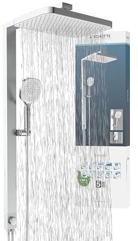 SCHÜTTE 60685 LA PALMA Duschsystem mit Regendusche und Duschsäule, 36x24 cm Edelstahl Duschkopf, Duschset ohne Duscharmatur, Duschstange mit Hand- und Kopfbrause, Chrom