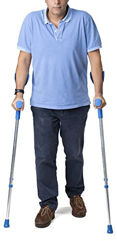 Ortones – Krücken für Erwachsene, verstellbar, Aluminium (2 Stück, Blau) – Schnellverstellung mit Clip, Rutschfester Gummipuffer, Anatomischer Griff, Belastbar bis 125 kg