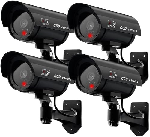 ERWEY Dummy Kamera Fake Überwachung Kamera CCTV mit Blinkendem LED Licht Sicherheitskamera - 4 Stück (Schwarz)