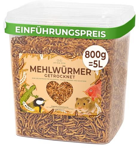 AVIDA ZEN Mehlwürmer getrocknet 5 ltr., ideal als Wildvogelfutter | Igelfutter, getrocknete Mehlwürmer, nährstoffreicher Snack für Nager, Reptilien, Vögel, Fische, Igel, Schildkröten