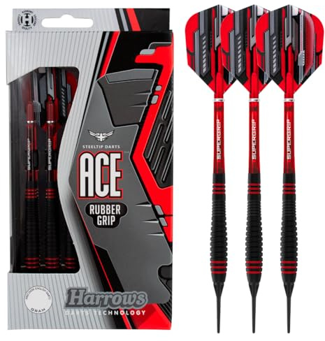 Harrows Ace Rubber Black Dartpfeile | Softdarts-Set mit Tragetasche |16g und 18g | Enthält Supergrip-Schäfte und 100-Mikron-Marathon-Flights