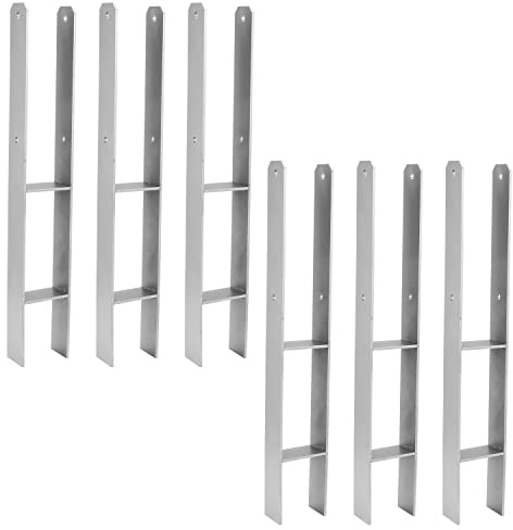 Ansobea H-Pfostenträger H-Anker Pfostenanker Set H Anker Pfostenträger Träger Anker Pfosten H-Form Stahlträger für Pfosten Zaun, Carports, Stelzenhäuser (6 Stück 111 x 600 x 5 mm), Silber