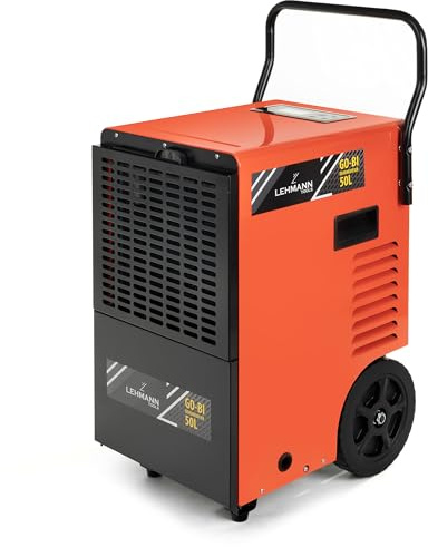 LEHMANN Profi Bautrockner Luftentfeuchter, Entfeuchtungsleistung von bis zu 50 L/Tag, Industrie Entfeuchter mit Timer & 7 L Großwasserbehälte, Geeignet für Räume und Keller bis 120 m²/300 m³