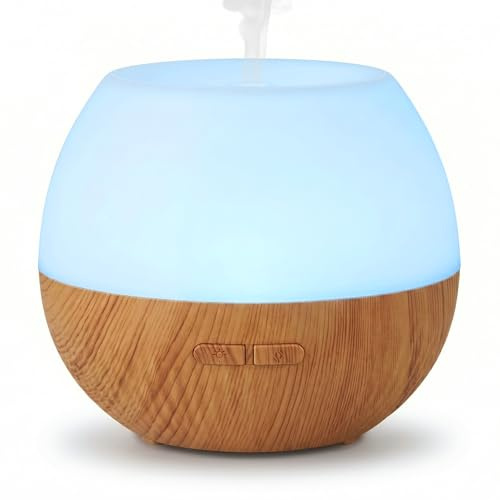 AESHORY 100ml Aroma Diffuser, Ultraschall Luftbefeuchter Aromatherapie Diffuser für Ätherische Öle, 7 Farbigem LED Licht, 2 Nebelmodi, Holz