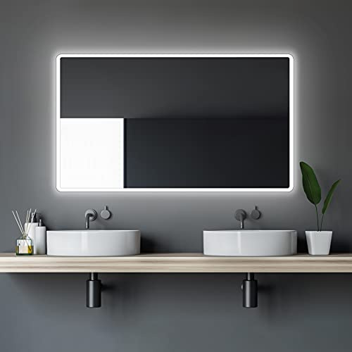 Talos Moon Badspiegel mit Beleuchtung 120x70 cm - Badezimmerspiegel mit Beleuchtung - feuchtwassergeeignet durch Aluminiumrahmen - Licht-Farbe Neutralweiß
