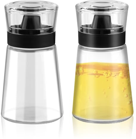 Moosono 2 Stück Essig und Ölflaschen Set Camping, 160ML Auslaufsichere Ölflasche, Essig Öl Flaschen Outdoor, Ölspray für Öl Essig Olivenöl, Ölspender Glas für Sojasauce Salatdressing Honig