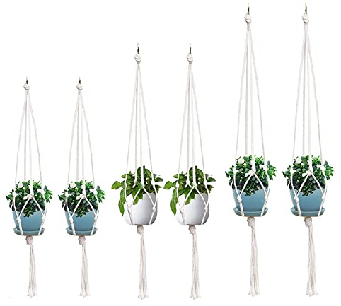 koitoy 6 Stück Makramee Blumenampel,Baumwollseil Hängeampel Blumentopf Robust Makramee Pflanzenhalter Blumenampel für Innen Außen Decken Balkone Wanddekoration