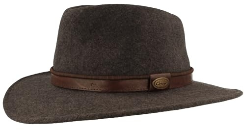 Breiter Rollbarer Outdoor Filz-Hut Trekking-Hut Wollhut 100% Wolle – Wasserabweisend & Faltbar – Kunstleder & Huteinlagen - Herren & Damen, Grau 61