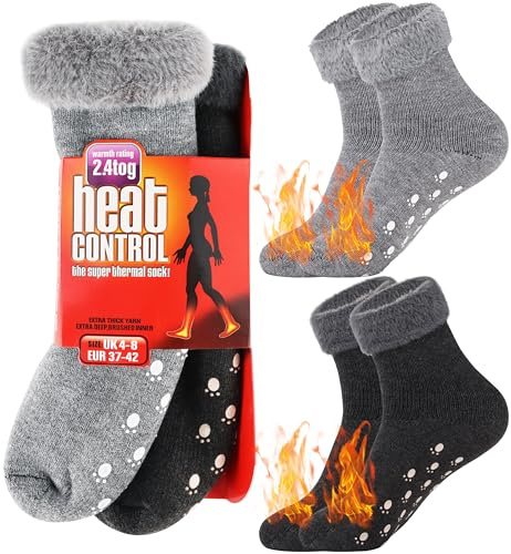 Jeasona 2 Paare Thermosocken Damen Herren 37-45 Ultra Warm Dicke Socken | Warme Socken Damen