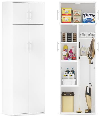 Moziel Besenschrank Mehrzweckschrank Haushaltsschrank Staubsaugerschrank aus Holz mit Verstellbarer Einlegeboden für Küche Wohnzimmer Esszimmer 180 x 60 x 34 cm(HxBxT) weiß