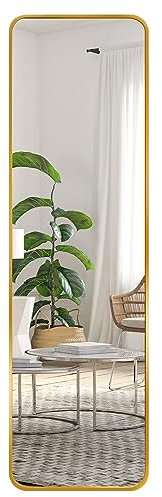 EXYGLO 120 x 35 cm Wandspiegel Ganzkörperspiegel mit Goldenem Metallrahmen, HD Hängespiegel für Schlafzimmer, Wohnzimmer und Eingangsbereich